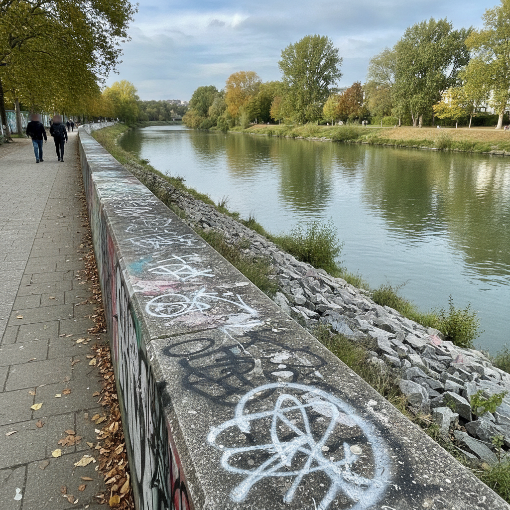 Farbanschlag auf neu gestaltete Flaniermeile am Robert-Franz-Ring