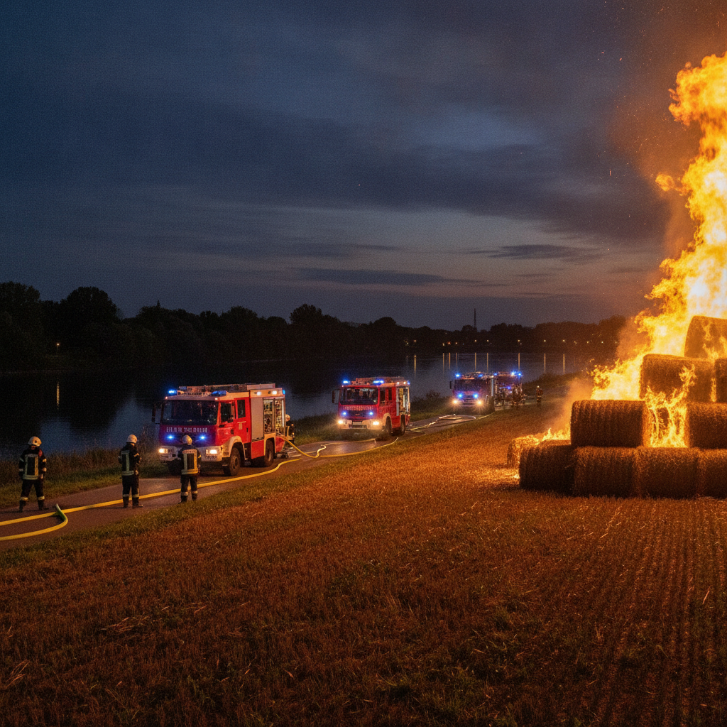 Strohdiemenbrand bei Bad Lauchstädt sorgt für Geruch in Halle